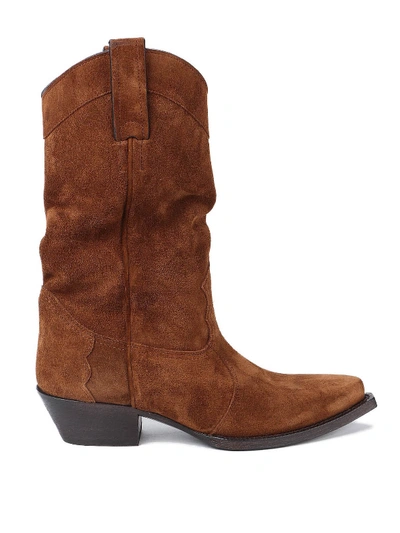 Shop Saint Laurent Lukas Suede Boots In Brown