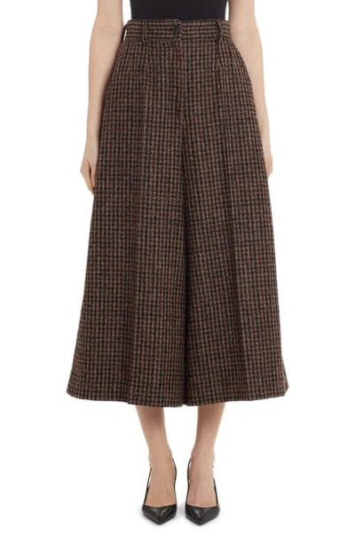 Shop Dolce & Gabbana Check Wool Blend Wide Leg Crop Pants