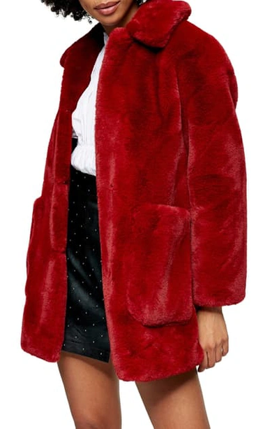 Shop Topshop Eddie Faux Fur Coat In Red
