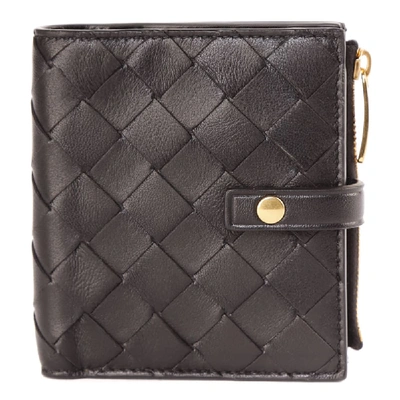 Shop Bottega Veneta Black Braided Leather Mini Wallet In Black-gold