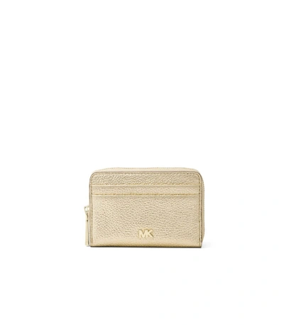 Shop Michael Kors Mott Gold Card Holder In Pale Gold (gold)