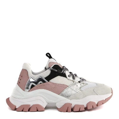 Shop Moncler Leave No Trace White And Pink Sneakers In Leather And Mesh