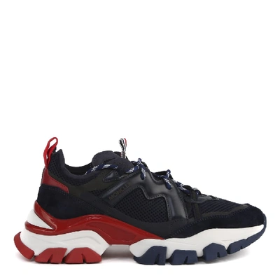 Shop Moncler Blue And Red Leave No Trace Sneakers In Suede Leather And Technical Fabric In Blue/red