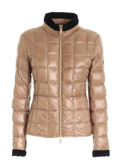 Shop Fay Logo Patch Down Jacket In Camel Color