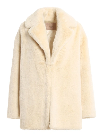 Shop Twinset Faux Leather Coat In Cream