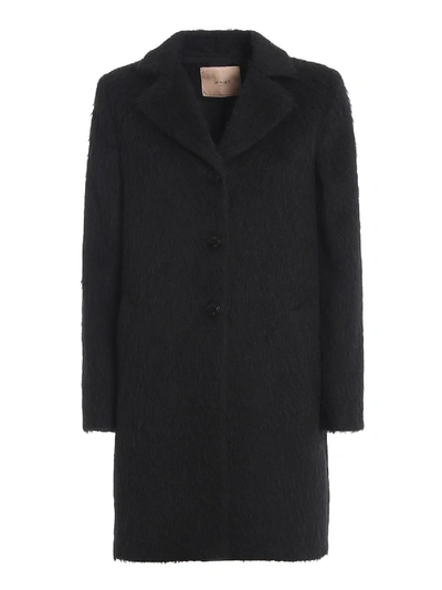 Shop Twinset Brushed Wool Cloth Coat In Black