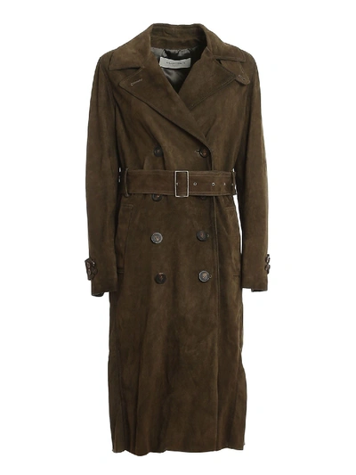 Shop Golden Goose Abigail Suede Trench Coat In Green