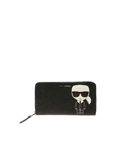 Shop Karl Lagerfeld K/ikonik Cont Zip Wallet In Black