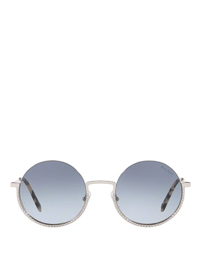 Shop Miu Miu Rhinestones Embellished Sunglasses In Silver Color