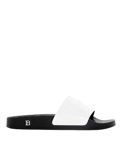 Shop Balmain Leather Slides In White