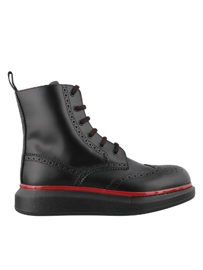 Shop Alexander Mcqueen Hybrid Brogued Ankle Boots In Black