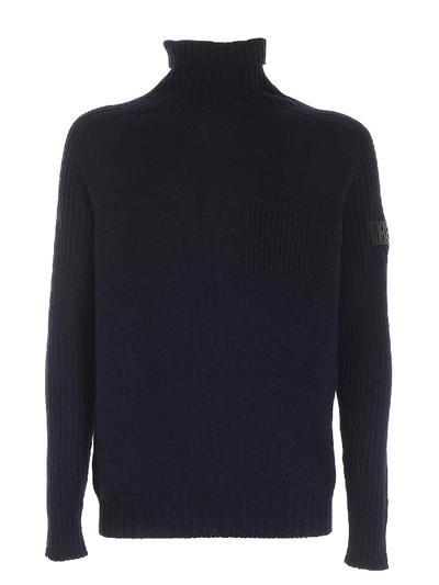 Shop Hogan Blue High Neck Sweater Featuring Patch Pocket