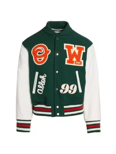 Shop Off-white Men's Barrel Varsity Jacket In Dark Green