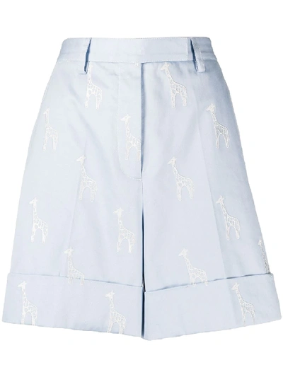 Shop Thom Browne Giraffe-embroidered Shorts In Blue