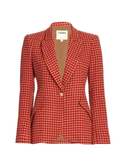 Shop L Agence Chamberlain Houndstooth Blazer In Fiery Red