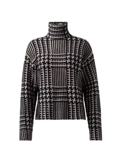 Shop Akris Cashmere & Silk Jacquard Turtleneck Sweater In Black Multi