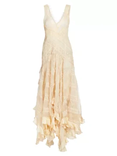 Shop Zimmermann Charm Star Lace Handkerchief Hem Slip Dress In Cream