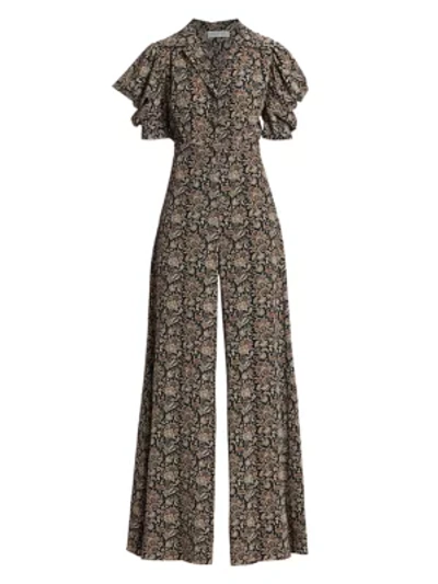 Shop Michael Kors Women's Taos Floral Crepe De Chine Wide-leg Jumpsuit In Luggage