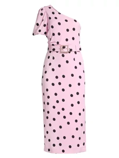 Shop Rebecca Vallance Mattel One-sleeve Midi Dress In Pink Spot