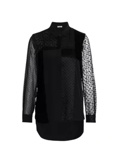 Shop Akris Punto Satin & Crepe Polka Dot Patchwork Tunic Blouse In Black