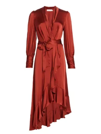 Shop Zimmermann Ladybeetle Wrap Silk Midi Dress In Rouge