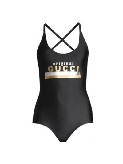 Shop Gucci Women's Sparkling Jersey One-piece Swimsuit In Black Multi