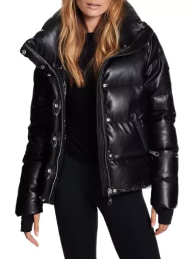 Shop Sam Isabel Vegan Leather Puffer Down Jacket In Black