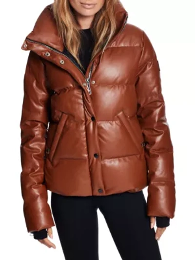 Shop Sam Isabel Vegan Leather Puffer Down Jacket In Saddle