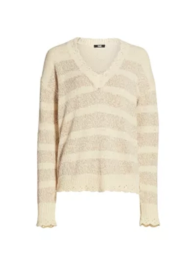Shop Paige Jeans Caspian Striped Sweater In Natural Rose Gold