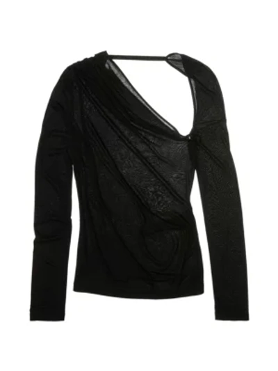 Shop Helmut Lang Women's Asymmetrical Long-sleeve Jersey Top In Black