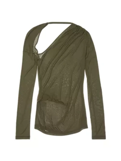 Shop Helmut Lang Women's Asymmetrical Long-sleeve Jersey Top In Naval Green