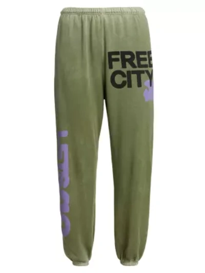 Shop Free City Logo Fleece Sweatpants In Green Dirt Sunfade