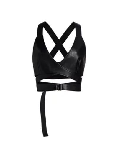 Shop Junya Watanabe Faux Leather Belted Wrap Halter Top In Black
