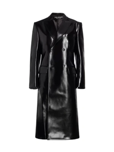 Shop Junya Watanabe Double Breasted Faux Leather Long Jacket In Black