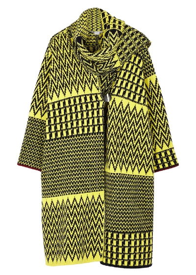 Shop Stella Mccartney Black And Yellow Textured-knit Wool Cape In Navy