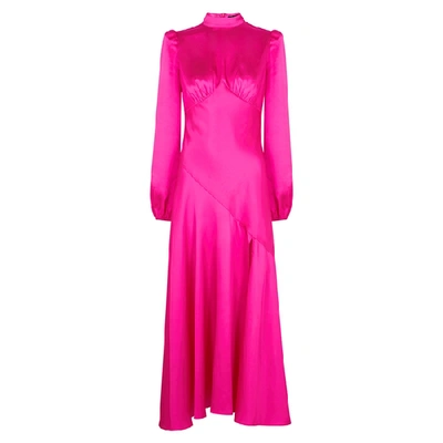 Shop De La Vali Clara Fuchsia Satin Midi Dress In Bright Pink