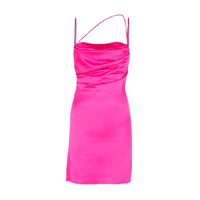 Shop De La Vali Frisco Fuchsia Satin Mini Dress In Bright Pink