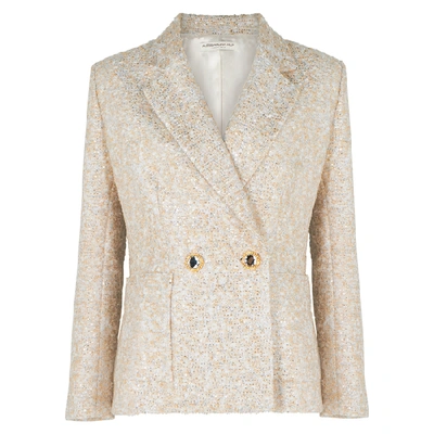 Shop Alessandra Rich Ivory Double-breasted Tweed Blazer In Gold