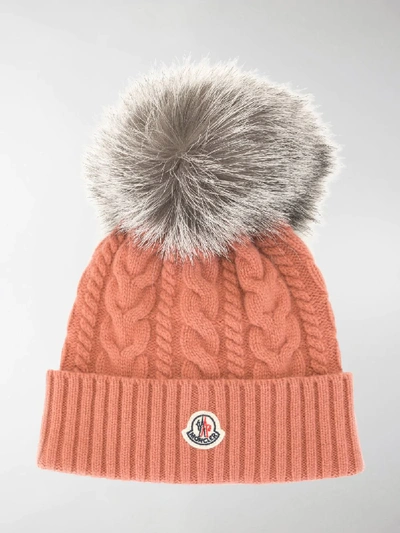 Shop Moncler Pompom Detail Beanie In Pink