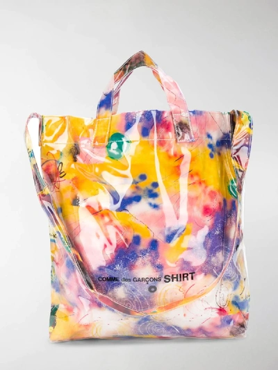 Shop Comme Des Garçons Shirt Abstract Print Shoulder Bag In Yellow
