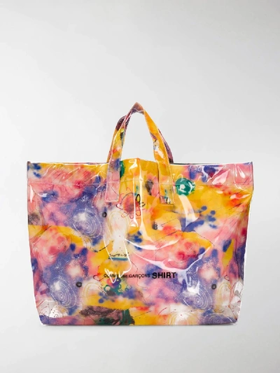 Shop Comme Des Garçons Shirt Floral Print Tote Bag In Yellow