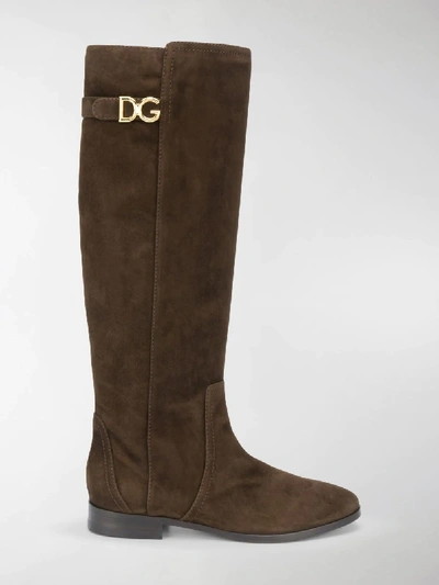 Shop Dolce & Gabbana Knee-length Suede Boots In Brown