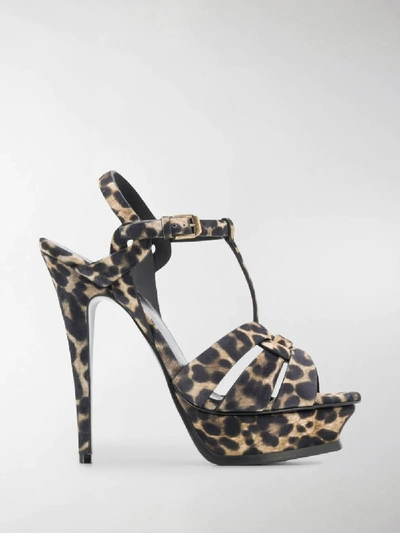 Shop Saint Laurent Tribute Leopard-print 105mm Sandals In Brown