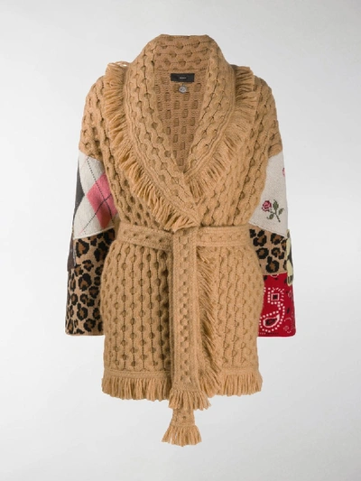 Shop Alanui Cable-knit Patchwork-sleeve Coat In Brown