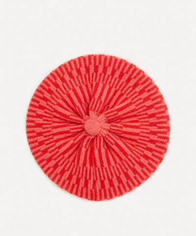 Shop Quinton Chadwick Striped Wool Pom Pom Beret Hat In Petal, Scarlet
