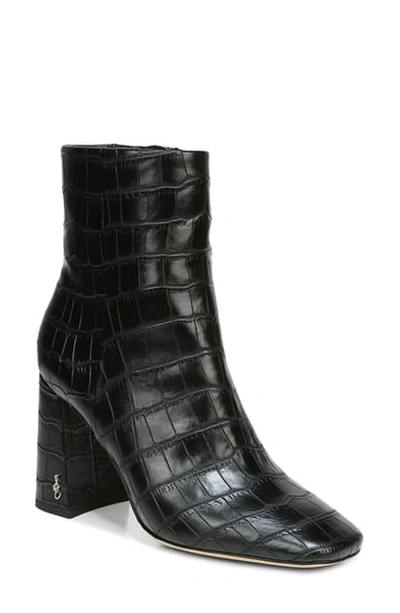 Shop Sam Edelman Codie Square Toe Bootie In Black Crocodile Leather