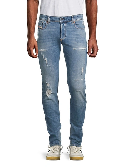 Shop Diesel Sleenker Distressed Slim-fit Skinny Jeans In Denim