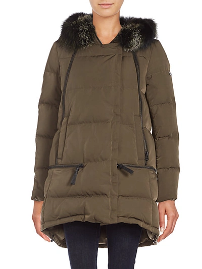 Shop Derek Lam 10 Crosby Fox Fur-trim Down Parka In Loden