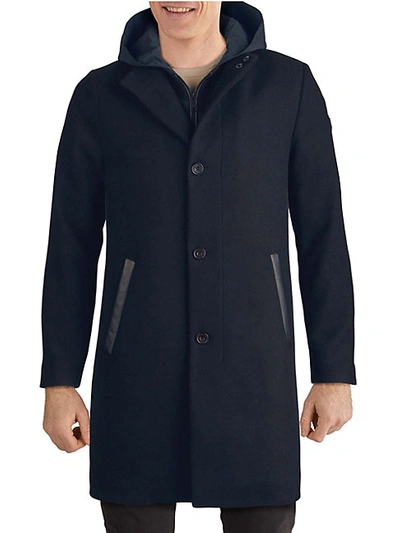 Shop Kenneth Cole Wool-blend Hooded Car Coat In Black