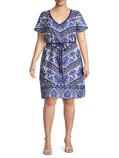 Shop Estelle Women's Plus Floral-print Knee-length Dress In Blue Print